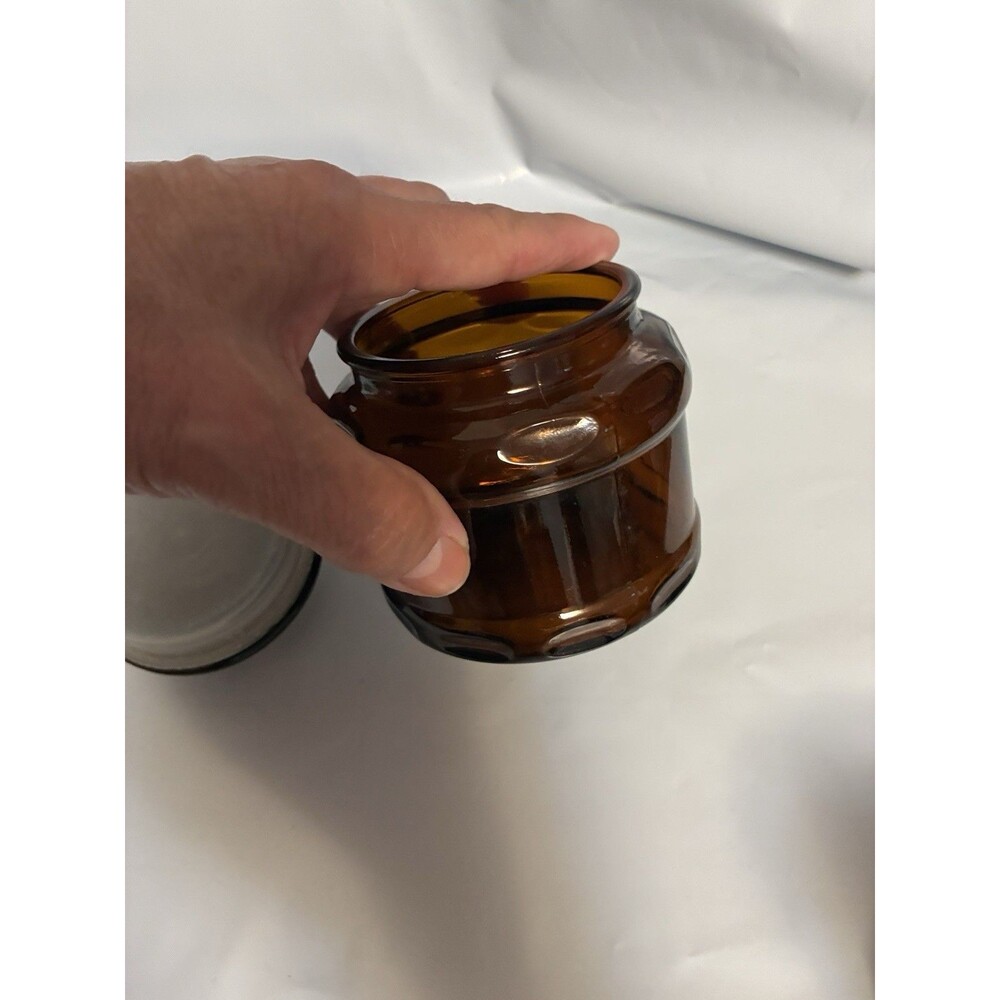 Vintage Dark Amber Glass Thumbprint Body & Starburst Pattern Lid Cremora Jar - Picture 8 of 12